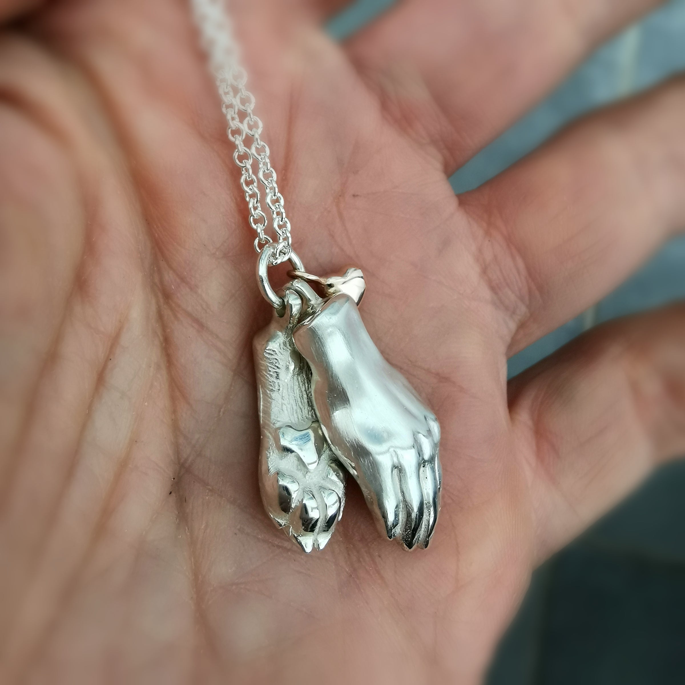 Dog Paw and Hand Necklace