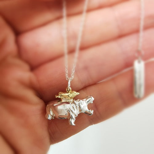 Hippo Necklace with golden Oxpecker