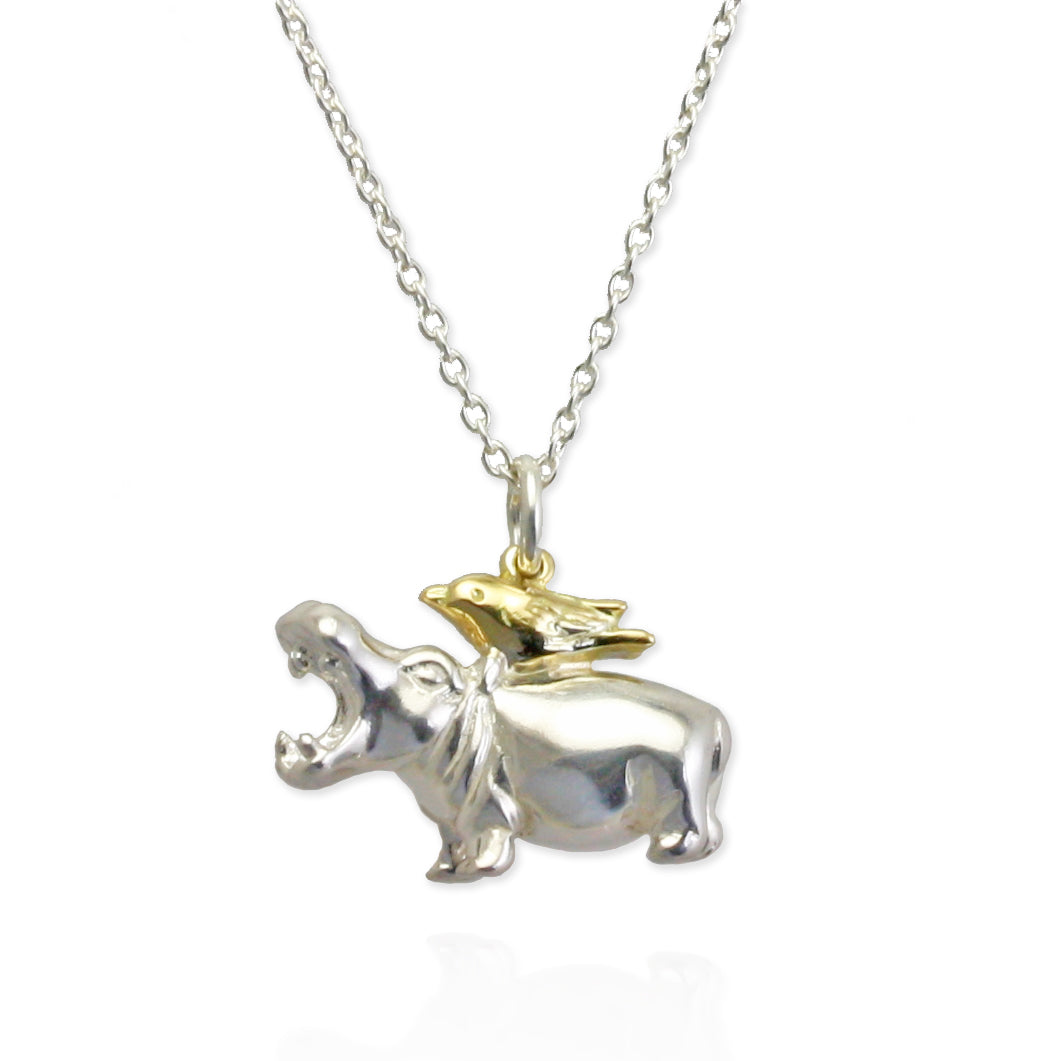 Hippo Necklace with golden Oxpecker