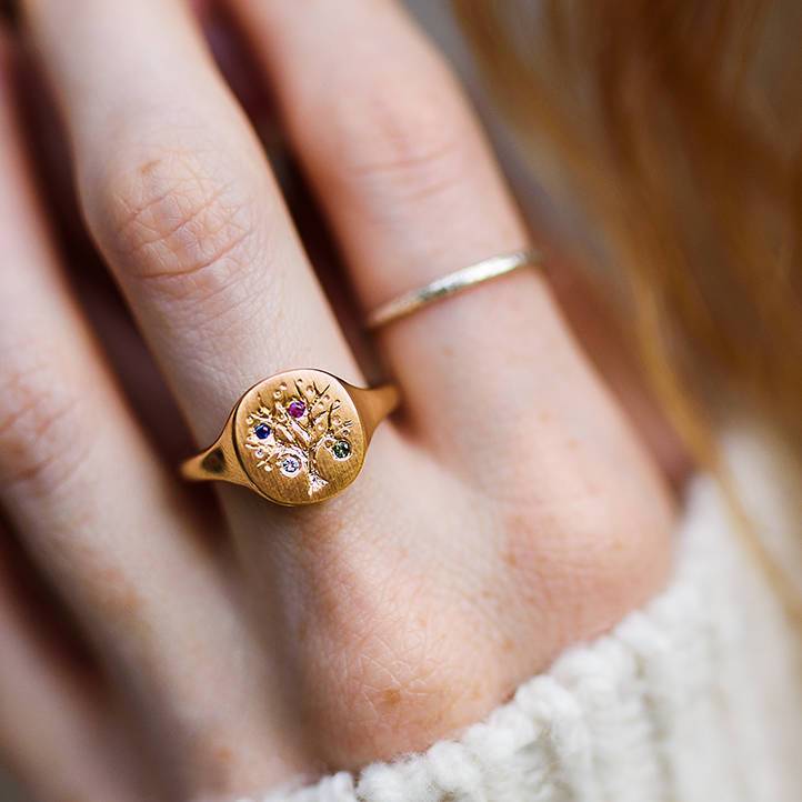 Anillo de árbol genealógico con piedras de nacimiento