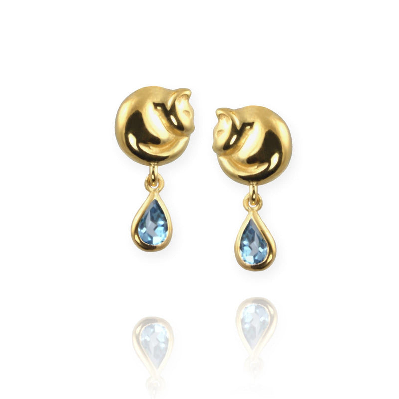 Cat Stud Earrings with blue topaz - Jana Reinhardt Ltd - 3