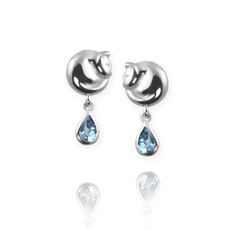 Cat Stud Earrings with blue topaz - Jana Reinhardt Ltd - 4